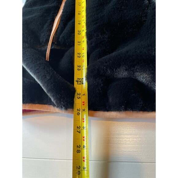 Nikki Jones Multi Print Faux Fur Jacket Balloon Sleeves Pockets Sz L Mob Wife - Picture 16 of 16